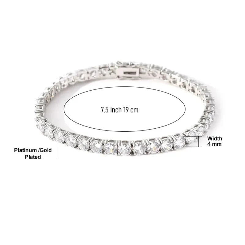4mm Моиссанит алмазтай 19cm теннис бугуйвч
