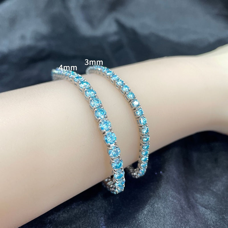 Тэнгэрийн цэнхэр 3 mm Моиссанит алмазтай 18 cm  теннис бугуйвч