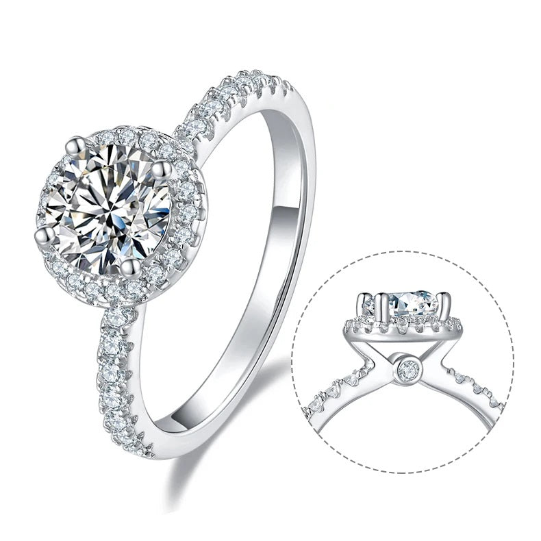 14K цагаан алтан Дугуй 1ct моиссанит алмазан сүйн бөгж