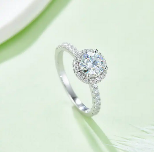 14K цагаан алтан Дугуй 1ct моиссанит алмазан сүйн бөгж