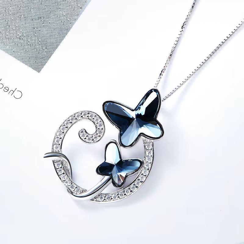 Swarovski Кристалтай S925 Цэвэр Мөнгөн Эрвээхэйн Хүзүүний Зүүлт