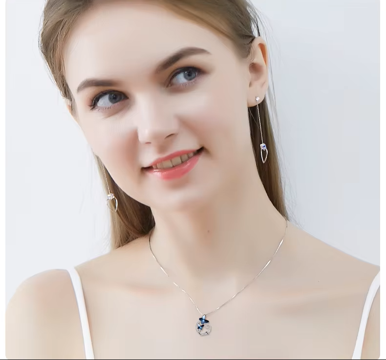 Swarovski Кристалтай S925 Цэвэр Мөнгөн Эрвээхэйн Хүзүүний Зүүлт