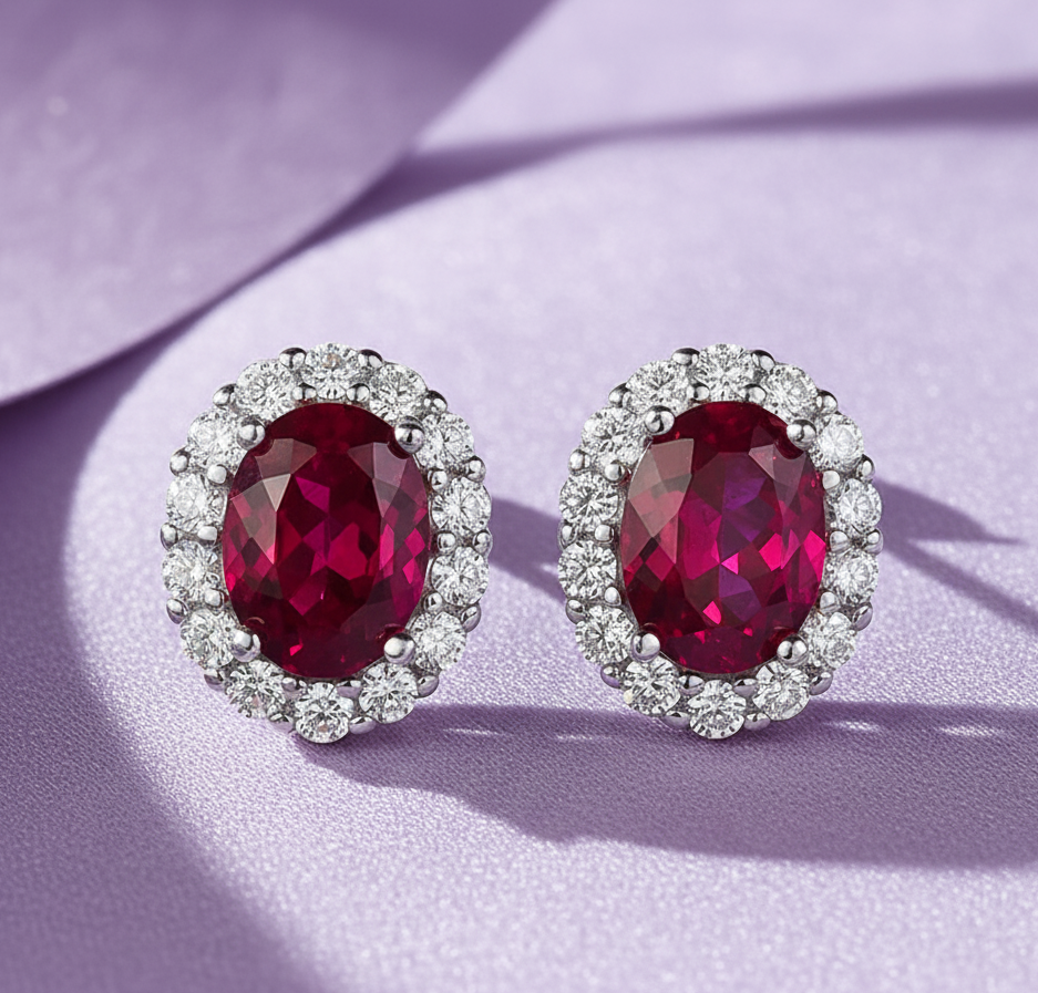 18К алтаар бүрсэн бадмаараг шигтгэж зүүдэг мөнгөн ээмэг