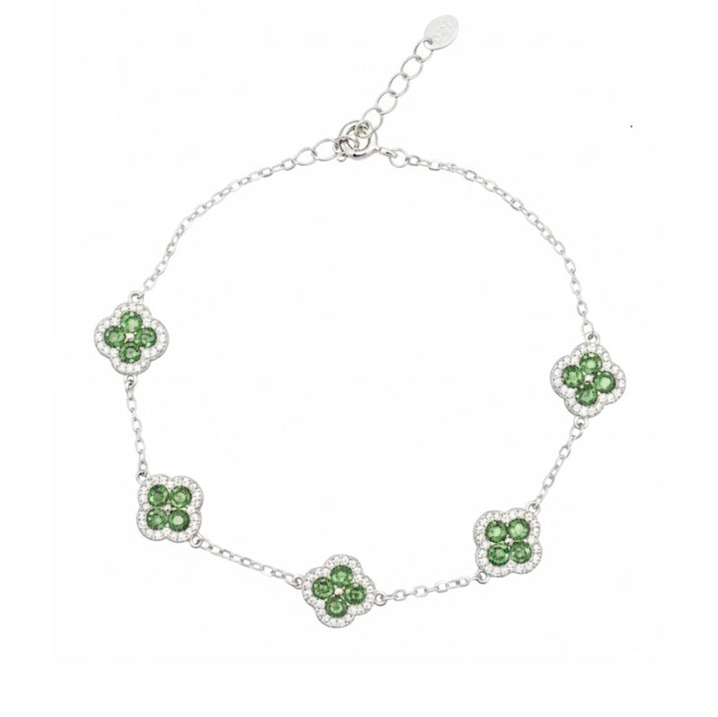 Ногоон,цэнхэр цэцэгтэй циркон мөнгөн бугуйвч