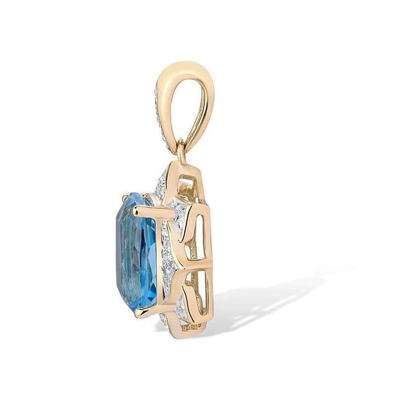 цэнхэр топаз гялалзсан тансаг алмазан 14К 585 шар алтан зүүлт