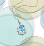 цэнхэр топаз гялалзсан тансаг алмазан 14К 585 шар алтан зүүлт