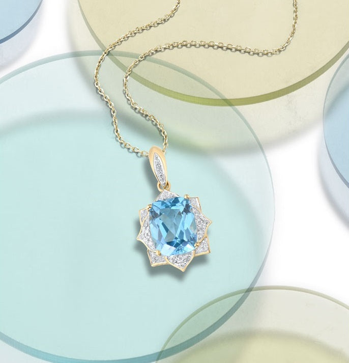 цэнхэр топаз гялалзсан тансаг алмазан 14К 585 шар алтан зүүлт