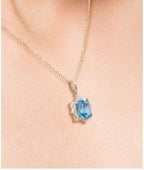 цэнхэр топаз гялалзсан тансаг алмазан 14К 585 шар алтан зүүлт