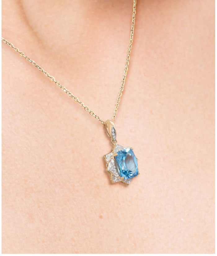 цэнхэр топаз гялалзсан тансаг алмазан 14К 585 шар алтан зүүлт