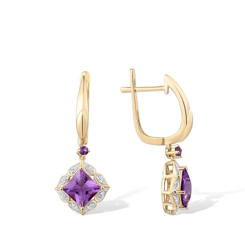 Жинхэнэ 14К шар алтан Очир эрдэнийн ягаан чулуутай ээмэг