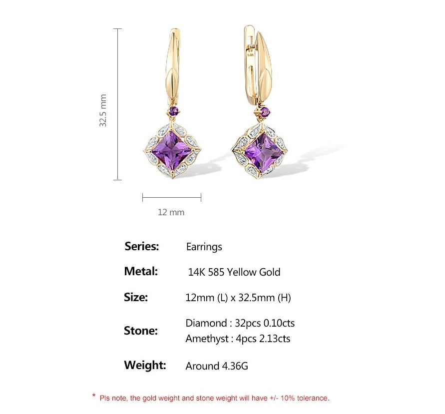 Жинхэнэ 14К шар алтан Очир эрдэнийн ягаан чулуутай ээмэг