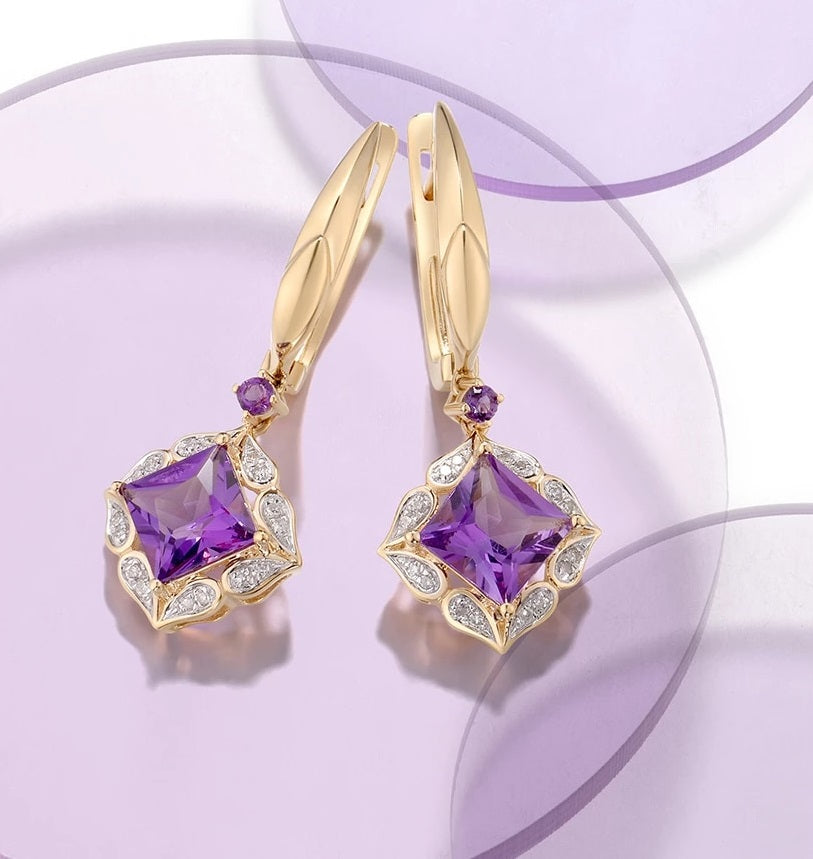 Жинхэнэ 14К шар алтан Очир эрдэнийн ягаан чулуутай ээмэг