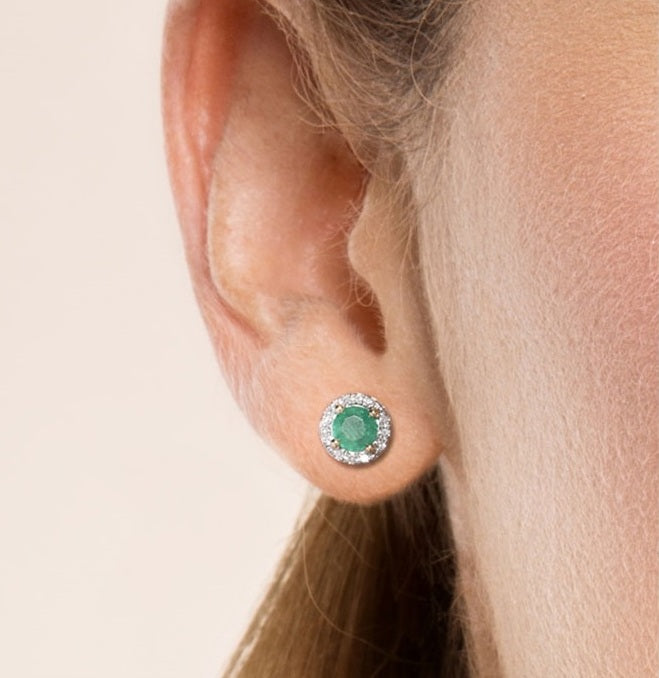 14К 585 шар алт дугуй маргад,очир алмас чулуутай ээмэг