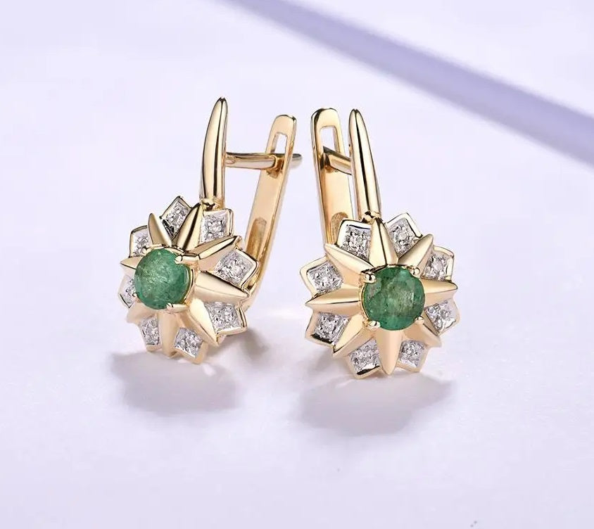 14К 585 шар алтан гялалзсан маргад тансаг алмаазан ээмэг