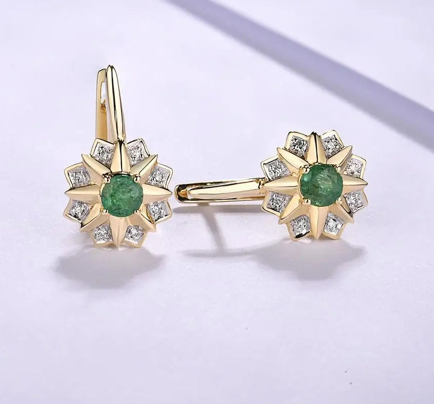 14К 585 шар алтан гялалзсан маргад тансаг алмаазан ээмэг