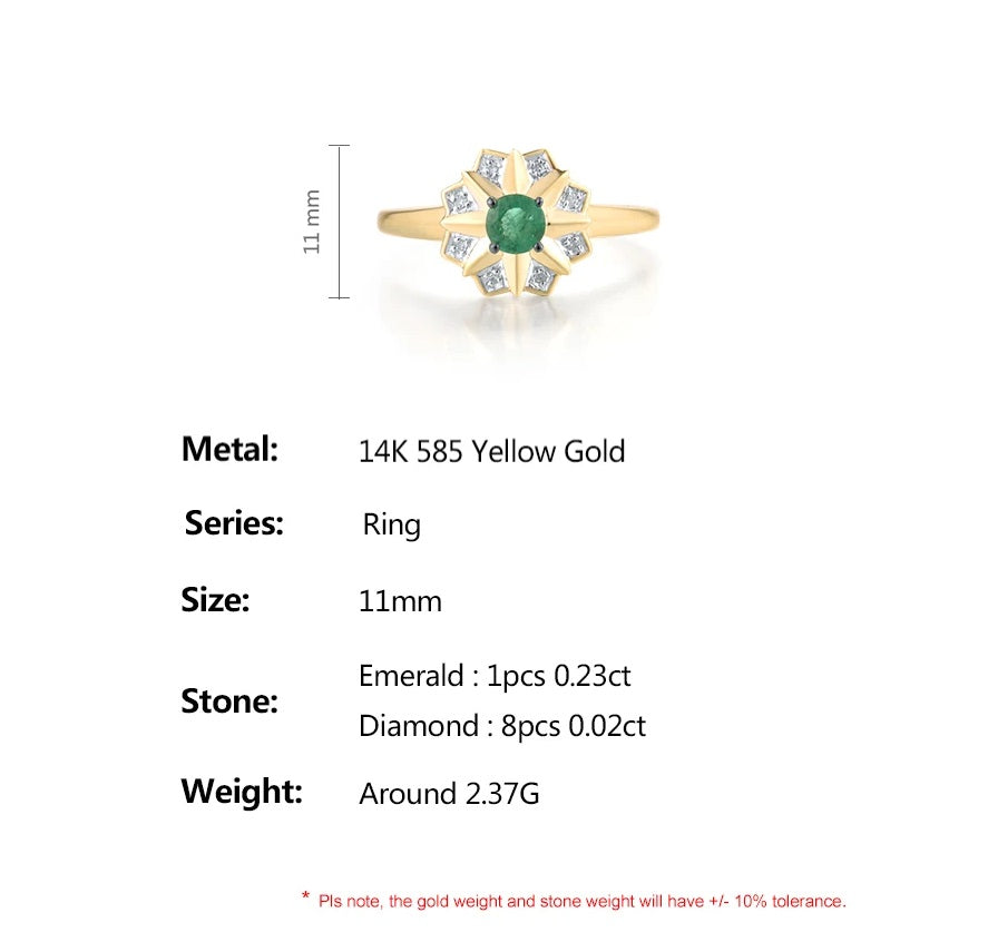 14К 585 шар алтан гялалзсан маргад тансаг алмаазан бөгж