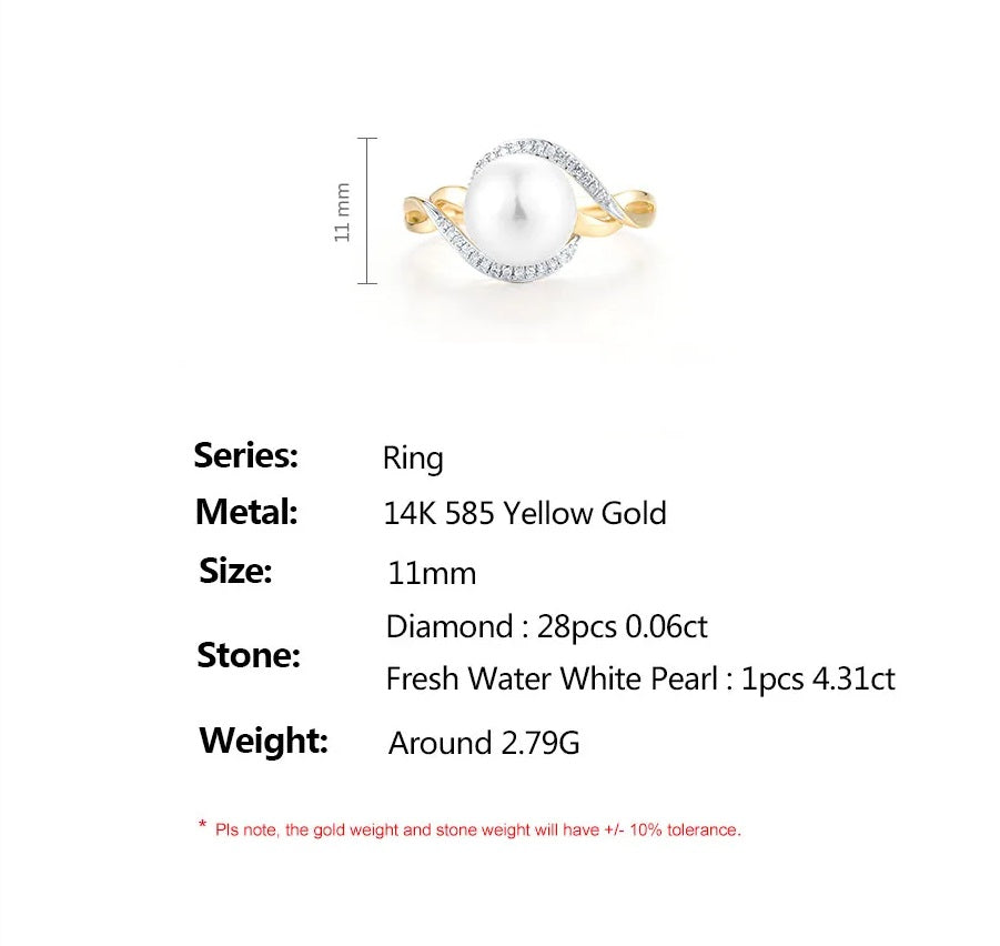 14К шар алтан байгалийн алмаз сувдтай бөгж