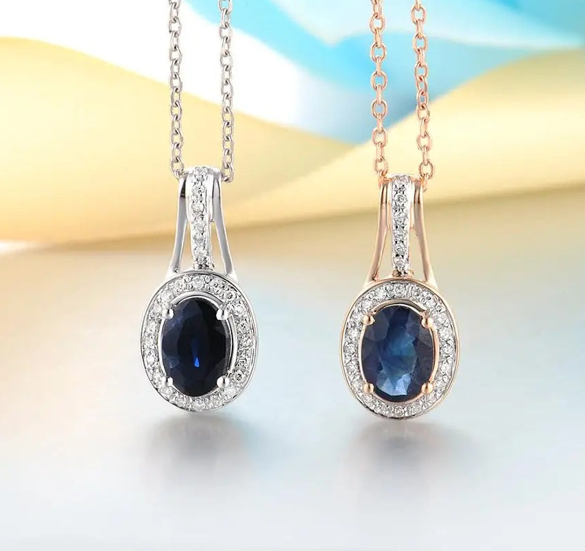 14К 585 цагаан алтан Байгалийн алмааз,цэнхэр индранил зүүлт