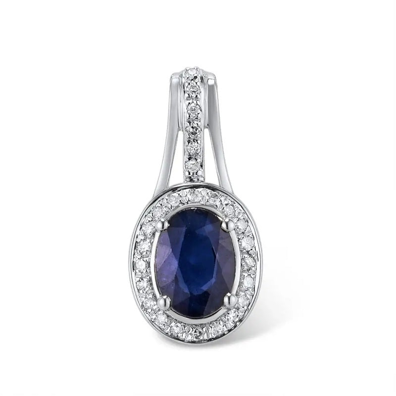 14К 585 цагаан алтан Байгалийн алмааз,цэнхэр индранил зүүлт