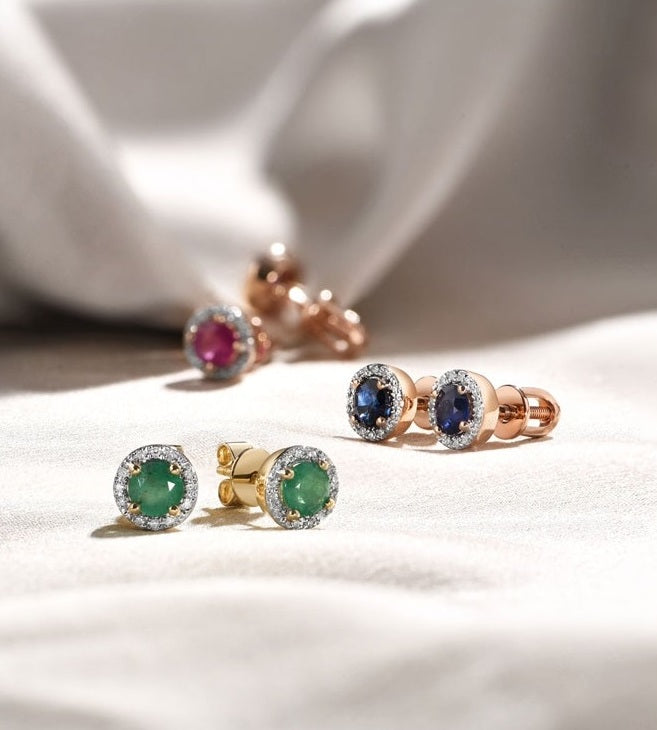 14К 585 ягаан алт дугуй ,очир алмас бадмаараг эрдэнийн чулуутай ээмэг