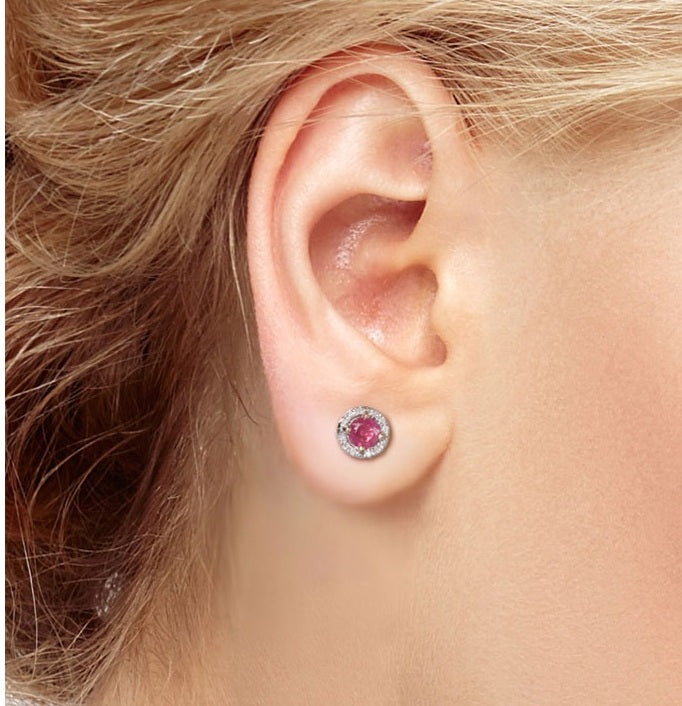 14К 585 ягаан алт дугуй ,очир алмас бадмаараг эрдэнийн чулуутай ээмэг