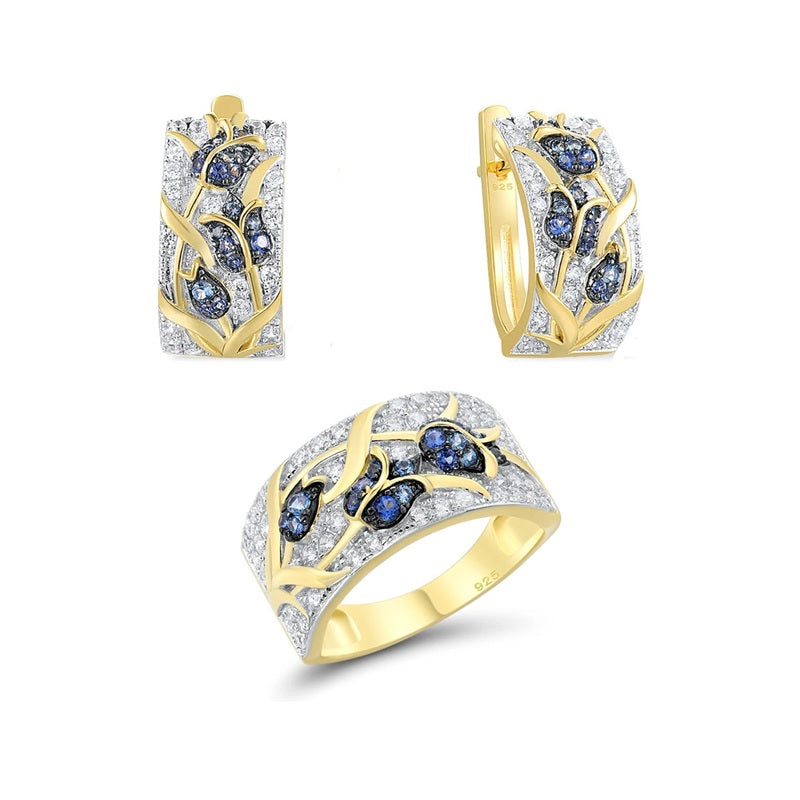 Алтанзул алтаар бүрсэн мөнгөн ээмэг бөгж хослол