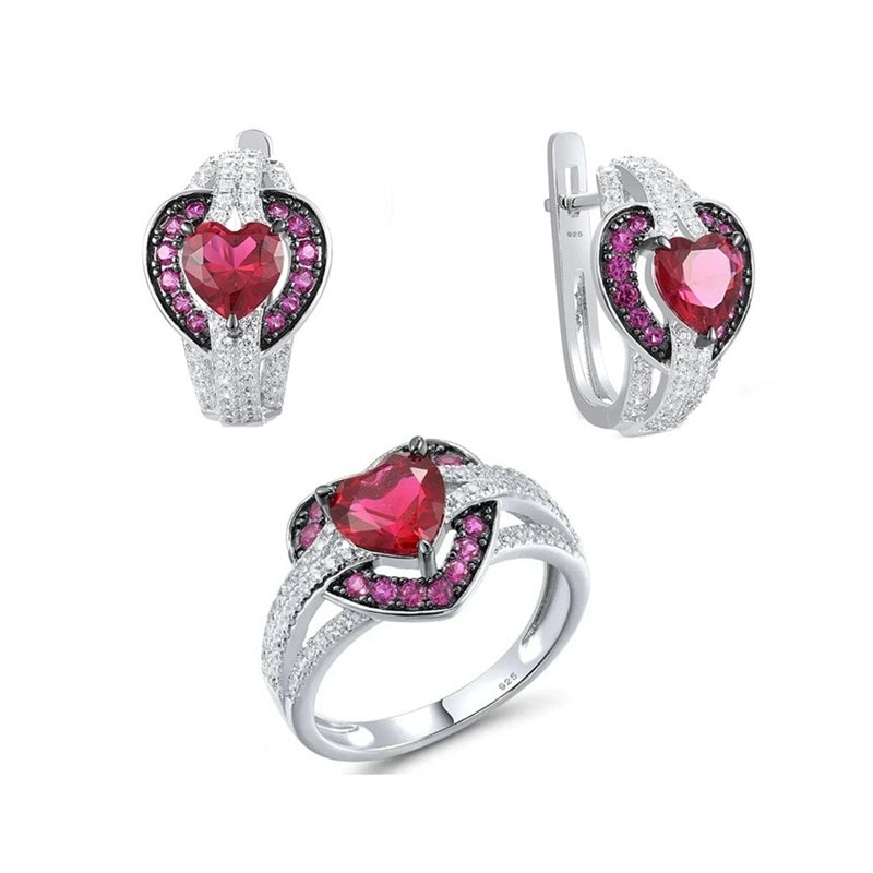 Зүрхэн бадмаараг ээмэг бөгж хослол