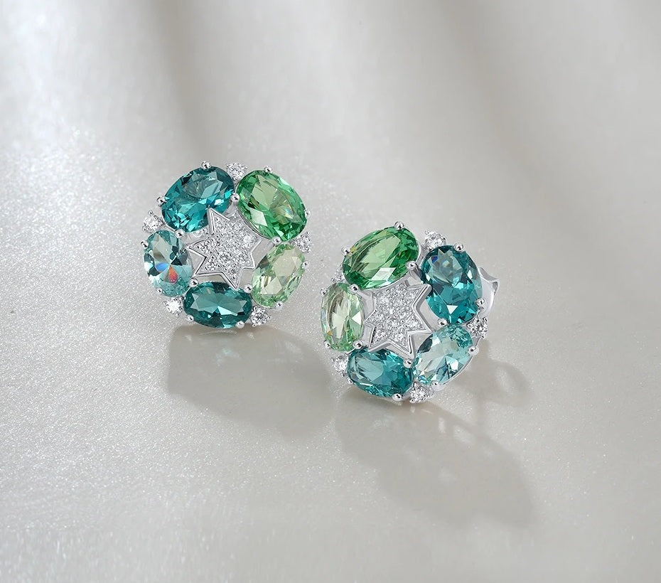 Ногоон Спинель алтаар бүрсэн мөнгөн ээмэг