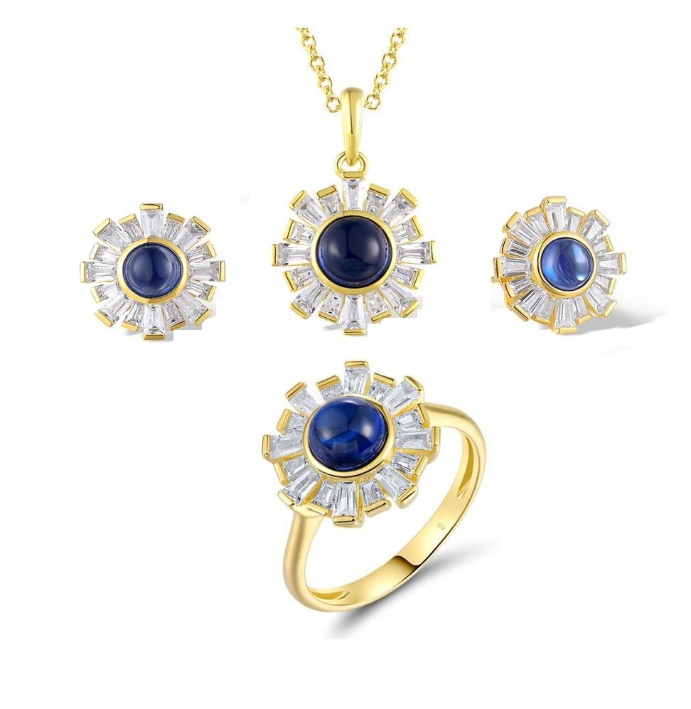 Наранцэцэг Цэнхэр спинель алтаар бүрсэн мөнгөн хослол