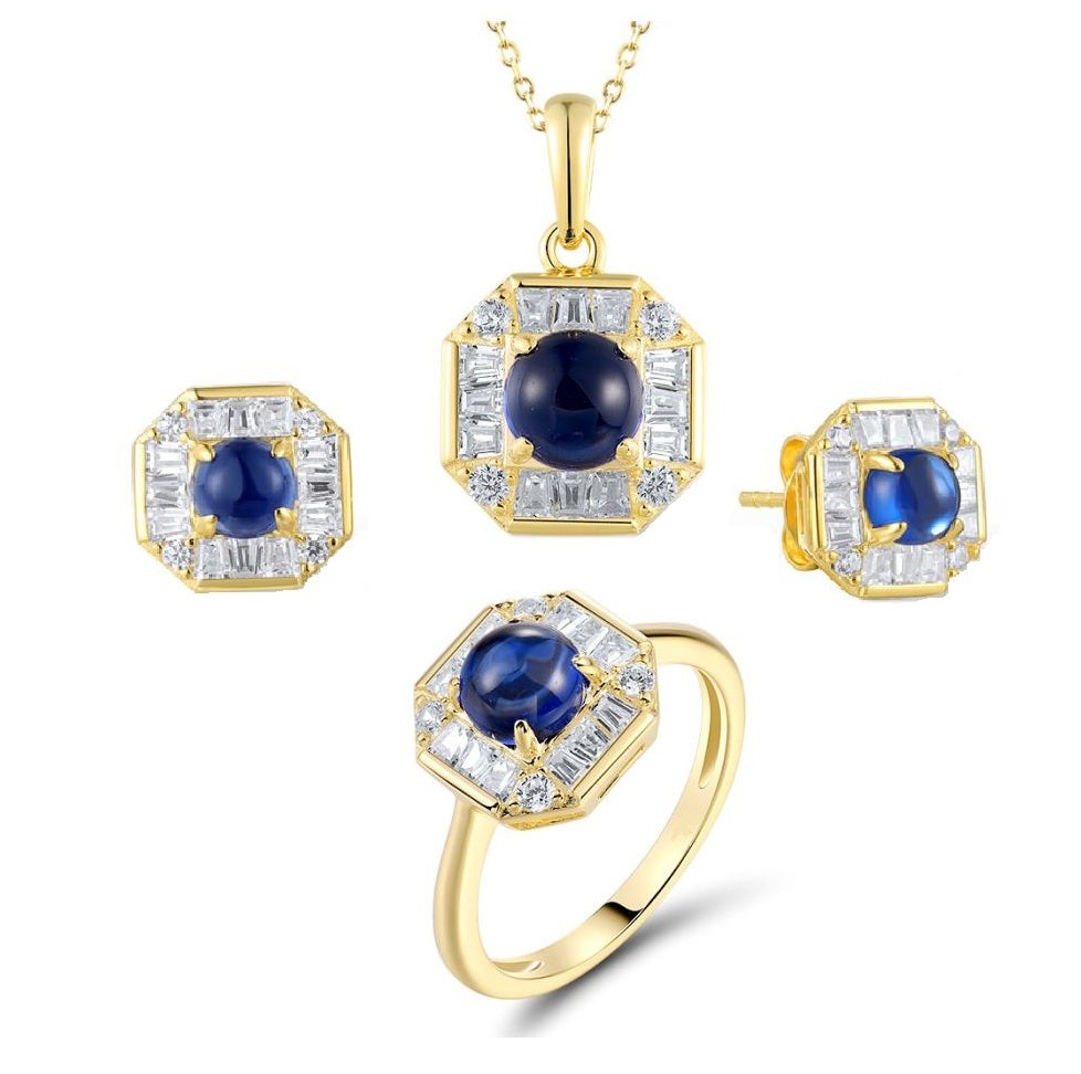 Цэнхэр спинель цагаан циркон алтаар бүрсэн мөнгөн хослол